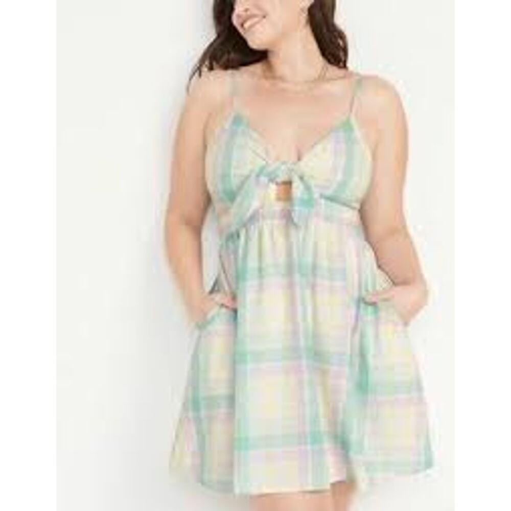 Old Navy Pastel Plaid Mini Dress in Mint, Yellow & Lavender